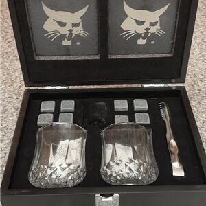 Whiskey Glass Gift Set with Stones and Tongs - Black